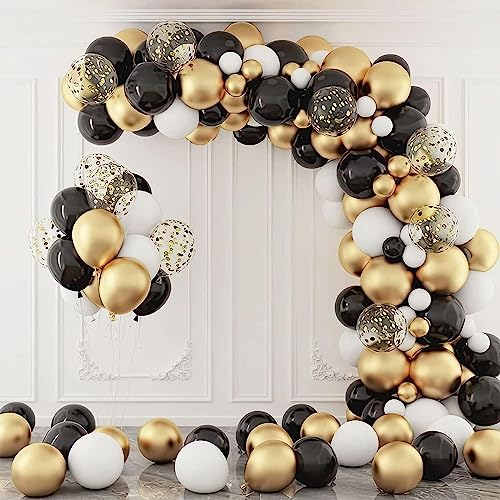 Luftballons Girlande Schwarz Gold Weiß,Aivatoba Ballon Girlande Kit Schwarz Gold Ballons Für Damen Herren Geburtstag Deko,Deko Silvester,Abschluss Halloween Party,Eid Mubarak Ramadan Dekoration