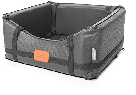 Mayaadi-Home Premiun Hundeautositz - 65 x 55 cm - Hundebett aus hochwertigem Kunstleder - Robuster Autokorb - Pflegeleichter Autositz - Hundekorb bietet optimalen Komfort - Pako Pik - Grau - L