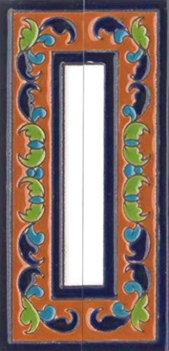 Hausnummern, Keramik-Zahlen und Buchstaben, braun-blau-grünes Blumenmuster, Fliesengröße: 15 cm x 7,5 cm, 2 bis 8 Fliesenrahmen (halbe Größe)