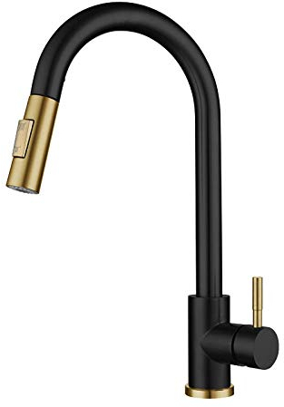 Topashe niederdruck Wasserhahn küche,Edelstahl Wasserhahn, ausziehbarer Wasserhahn-Schwarz + Gold,Spültischarmatur Armatur