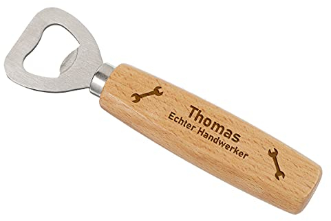 polar-effekt Kronkorkenöffner für Bierflaschen aus Holz - mit gravierten Wunschmotiv - Party & Spaß Geschenk - Partygäste, Biertrinker - Echte Genießer - Motiv Echter Handwerker