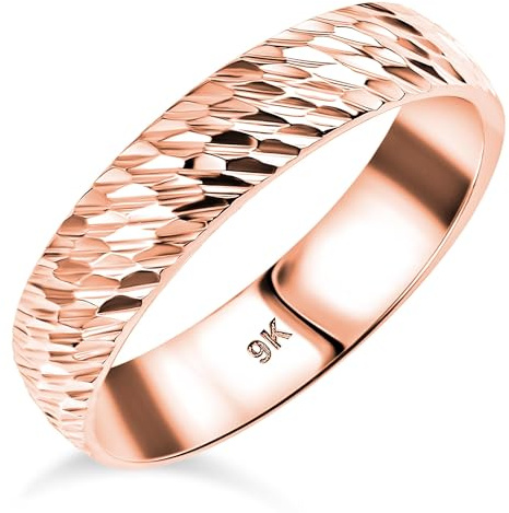TJC Royal Bali 9ct Gold Wedding Band Rings for Women & Men Diamond Cut 5mm | Ladies & Mens 9K Solid White Rose Yellow Gold Unisex Court Band Stackable Ring, Anniversary Wedding Bridal Jewellery Gift