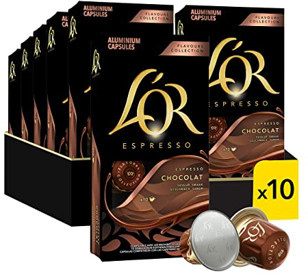 L'OR - Café Espresso - Chocolat - Rond - Subtil - Compatible Nespresso ®* - 10 lots de 10 capsules aluminium