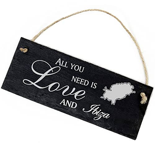 Schiefertafel Deko Insel Ibiza Schild 22 x 8 cm - All you need is Love and Ibiza - Wanddeko Dekoration Türschild