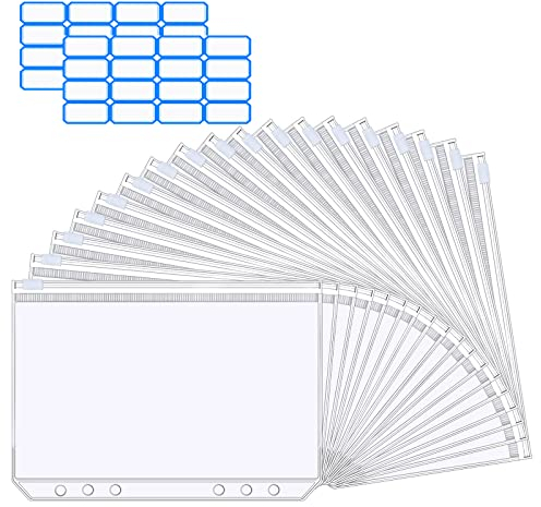 Vicloon 18 STÜCKE A5 Löcher Binder Taschen, 6-Loch Bindertaschen Reißverschluss Mappe, mit 2 Aufkleber Beschriften, Wasserdichter PVC Transparent Loseblatt Taschen für A5 Notebook Binder Planer
