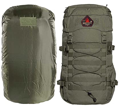 TACWRK x Tasmanian Tiger TT MIL OPS Pack 30 Oliv Fun Patch + TT Raincover S - Bundle Molle-kompatibler Wander-Rucksack Herren mit 30 Litern für Outdoor, Einsatz, Bushcraft, Trekking