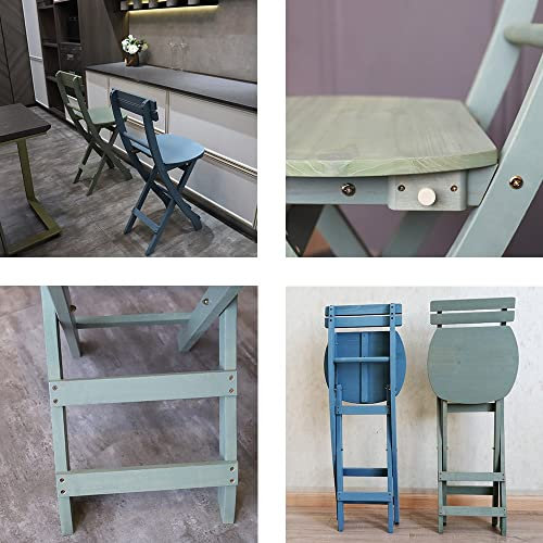 XFAK Moderner Barhocker Holz Faltbar Barstuhl Lehne Klappbar Esszimmerstuhl Bambus Tresenhocker Mit Fußschemel Sitzfläche 34cm*39cm (Blau/Grün) (Color : Green)