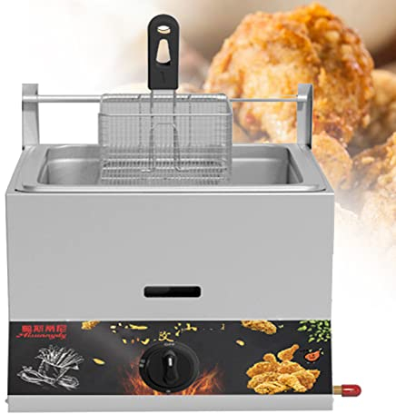 Friggitrice A Gas Professionale, Macchina per Friggere Acciaio Inossidabile, Potenza Fuoco Regolabile Per Uso Domestico E Commerciale, Con Cestello E Coperchio