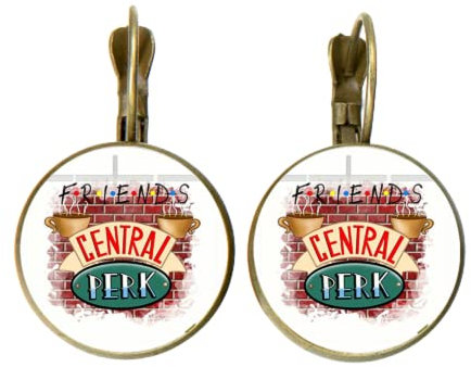 Friends TV Show Collections - Orecchini pendenti per il 25° anniversario dei cartoni animati con stampa divertente in vetro con gemma, (Italiano)