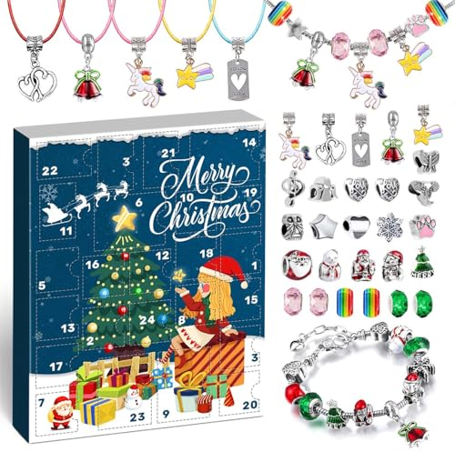 iZoeL Adventskalender Schmuck Mädchen 2024 Weihnachtskalender 24 tolle Überraschung inkl. 5 Halskette 2 Armband 5 Anhänger 18 Charms Kinder 4 5 6 7 8 9 10 11 12 Jahre