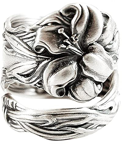 Women's Ring Vintage Boho Flower Ring Simple Silver Spoon Ring