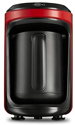 KARACA Hatır Hüp Turkish Coffee Machine with Red Turkish Coffee Machine, for 5 People, Stainless Steel Filter, Glass jug, Fully Automatic Coffee Machine