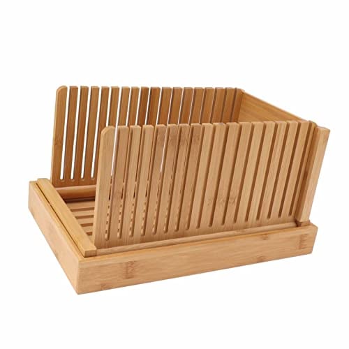 Bread Slicer for Homemade Bread, Adjustable Slice Width Bread Cutter Foldable Bread Slicing Guide with Bread Cutting Board and Crumb Tray for Homemade Bread