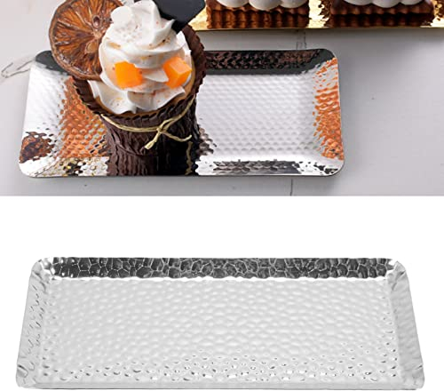 Vassoio Martellato con Bordi Rialzati 25,1 X 11,4 Cm in Acciaio Inox Martellato Rettangolare in Metallo Vassoio da Portata Piatto da Frutta per Feste Finitura in Rame Organizer per Trucchi(D'argento)