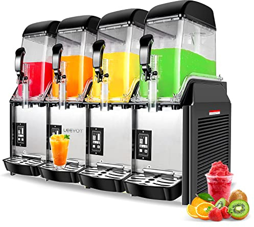 LEEVOT Gewerbliche Slush-Eismaschine Slushy Maker (4 x 12 L, 1500 W, 0 bis 8 °C, BPA-frei, 8-12 Stunden Einschaltdauer)
