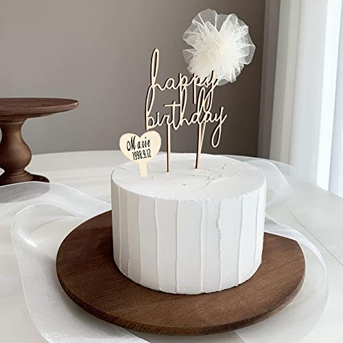 Holz Happy Birthday Tortendeko für Mädchen und Junge - Umweltfreundlicher Cake Topper aus hochwertigem Holz für DIY Kuchendeko Geburtstag Kreative und elegante Tortenaufsätze zum Selbermachen (A)