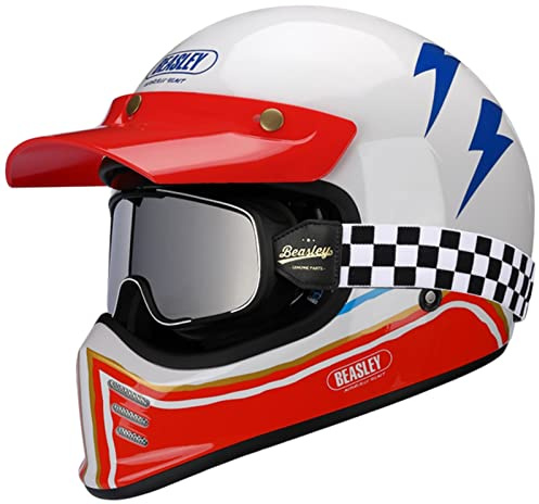 ZLYJ Motorrad Integralhelme Motocross ATV Multifunktionshelm, ECE-Zertifizierter Retro Helm Persönlichkeit Cooler Vierjahreszeiten-Schutzhelm D,Large
