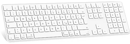 OMOTON Bluetooth-Mac-Tastatur, Kabellose Magic Keyboard für Apple MacBook Pro/Air, iMac, iMac Pro, Mac mini/Pro, AAA Batteriebetrieben, Volle Größe, QWERTZ, Weiß