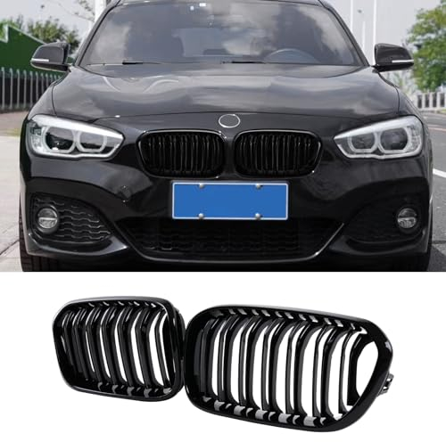 Hengjiayao F20 Kidney Black Front Kidney Grille Suitable for BMW 1 Series F20 F21 2015 2016 2017 2018 Double Bar Grill Gloss Black Radiator Grille (For F20 2015-2018)