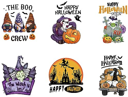 CREATCABIN 6 Stück Halloween-Wärmeübertragungsaufkleber Aufbügeln,Aufkleber-Set,Zwerge,Hexe,Aufbügeln,Aufnäher,Vinyl-Schmelzfolie Für Selbstgemachte T-Shirts,Kleidung,Applikation,Dekoration,20cm