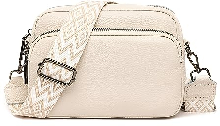 Soleebee Crossbody Bag Damen Leder Handy Umhängetasche mit Breitem Abnehmbarer Boho Schultergurt, Klein Moderne Taschen mit 3 fächern, Handytasche zum Umhängen für Frauen (Beige)