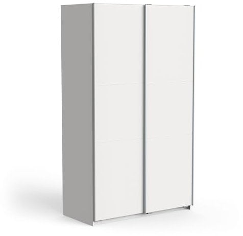 Demeyere Armoire Porte Coulissante avec Penderie Moderne – Coloris Blanc Mat & Finitions Métal - 116,5 x 59,8 x 203 cm
