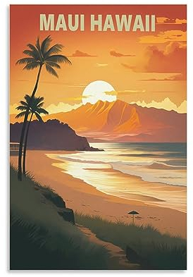 KmoNo Maui Hawall Vintage-Reise-Poster, 20 x 30 cm, Poster, Dekoration, Gemälde, Leinwand, Wandkunst, Wohnzimmer, Schlafzimmer