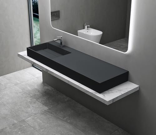 doporro Waschbecken Waschtisch 150x48x13 cm mit verstecktem Ablauf in matt Anthrazit aus Mineralguss als Aufsatzwaschbecken und Hängewaschbecken geeignet Colossum12-L
