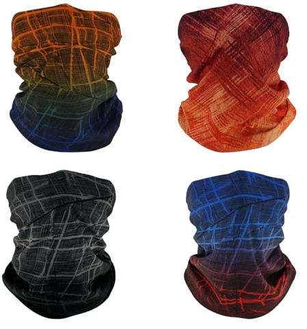 SMEHCF 4 Mehrzweck Bandanas für Damen Herren Stirnband Sturmhaube Haar Kopftuch Gesicht Halbmaske Halsmanschetten atmungsaktiv wiederverwendbar waschbar grün orange rot schwarz blau Farbverlauf