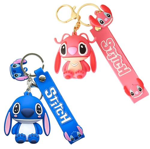 Gugatad 2 Cartoon Stitc Schlüsselanhänger,Niedlicher Schlüsselanhänger für Kinder,Rucksack,Autoanhänger（Blau、Rot