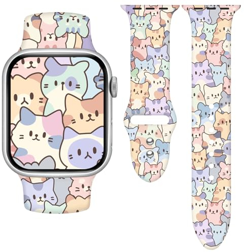 Vieeki Colorful Cats Uhrenarmband, kompatibel mit Apple Watch, 38 mm, 40 mm, 41 mm, 42 mm, 44 mm, 45 mm, 49 mm, für Damen, süßes Katzenarmband, Ersatz für iWatch Serie SE 8, 7, 6, 5, 4, 3, 2, 1 und
