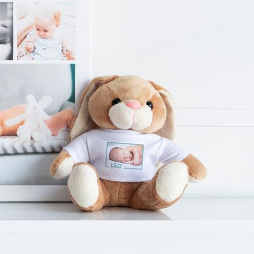 Wanapix | Hase Kuscheltier Personalisierte mit Foto und Text | Plüschtier Valentinstag | Stofftier | Originelles Geschenk | 14x19 cm