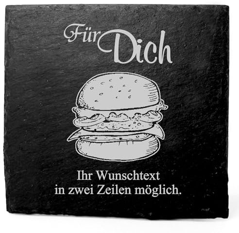 Deko Schiefer Untersetzer personalisiert Burger - Für Dich - 11x11cm Schwarz Bierdeckel Tischdeko Bieruntersetzer Weinuntersetzer
