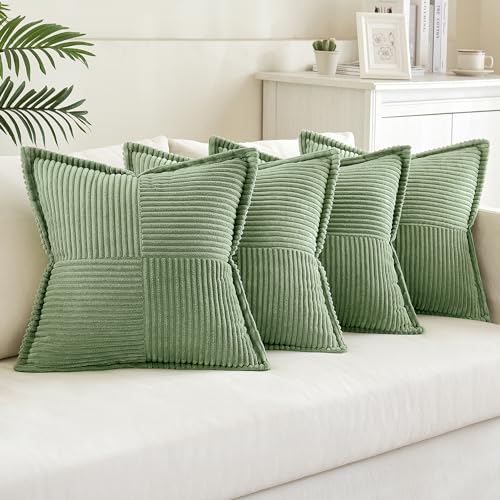 MIULEE 4er Set Kordsamt Kissenbezüge Weich Dekokissen Dekorativ Kissenbezug Modern Kissenhülle Sofakissen Zierkissen Couchkissen für Wohnzimmer Schlafzimmer Grün 40x40 cm