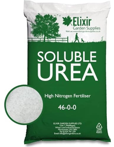 Elixir Gardens UREA 46-0-0 Slow Release Nitrogen Fertiliser Prills Water Soluble and Top Dressing. Grass Lawn Shrub Tree Plant Foliage BOOST | 10kg tub