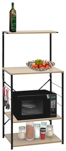 Rantry Armadio per Microonde Nero Rovere 60x39,6x123cm in Truciolato,Credenza Armadio da Cucina,Mobiletto Portaoggetti Ripiani Salvaspazio Mobiletto Armadio di Stoccaggio per Ufficio Decor Mobili