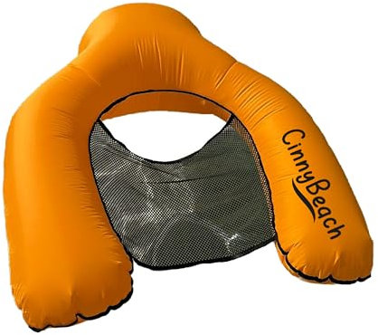 CinnyBeach Innovative Luftmatratze in 2 Sekunden für Meer und Pool für Erwachsene, aufblasbarer Sessel ohne Pumpe mit Clip-Verschluss (Orange)
