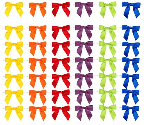 Dooozy 36 Stück 3.5 Satin Schleife, Mini Geschenkschleifen aus Vorgebunden Schleifen Satinband für Geschenk DIY Keks Bonbontüten Weihnachtsbaum Hochzeitsdeko(Regenbogen Farben)