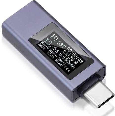 ARCELI 240W USB Tester, USB C Meter, 12A USB Current Meter, USB Power Meter, USB C Tester, USB C to USB C Voltmeter Multimeter Voltage Meter 4-30V