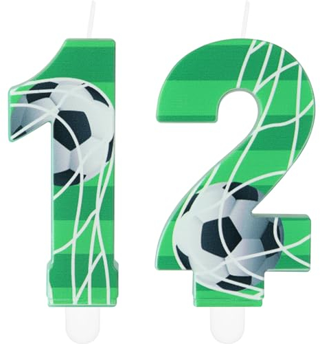 Soccer Number Birthday Candles, Football Birthday Number 12 Candle for Cake, Boys Soccer Theme Birthday Party Decorations, Green 12 Candle Cake Topper Decorations for Boys Men Celebrations Supplies