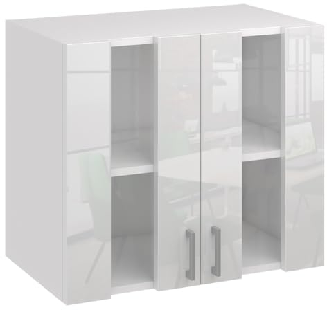 roe furniture Hängeschrank mit Vitrine 80 cm - Küchenschrank - Küchenmöbel - Küchenunterschrank - Schrank Küche - Küchenschränke Einzeln Weiß Hochglanz