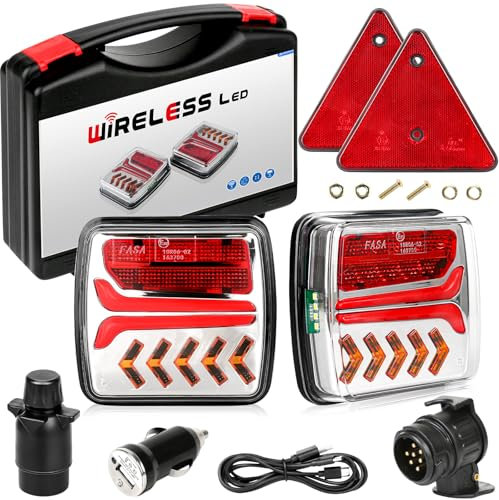 Warmfay Magnetische kabellose LED Rückleuchten Anhänger 12/24 V, Wiederaufladbare LED Anhänger Beleuchtung Set mit ECE-EMV-Geprüft, Wasserdicht Funk Rücklichter für LKW Anhänger Traktor PKW