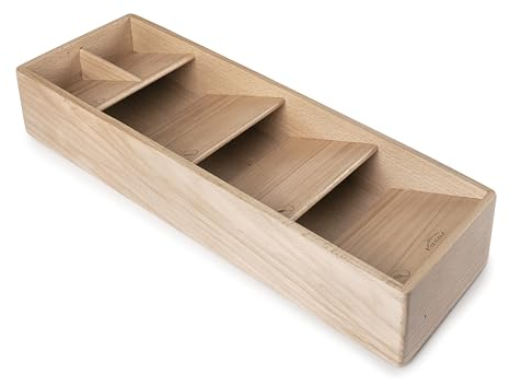 Lacor - 39050 - Organizador Cocina Compact para Cubiertos, Madera de Haya Natural, 5 Compartimentos Individuales, Iconos para Diferenciar los Cubiertos, 39.5x12.2cm