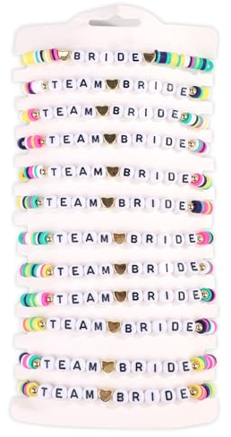 Mikovivi 12 Stück Tonarmbänder, Weiche Keramik Team Braut Perlenarmbänder Buchstaben Perlenarmbänder Brautjungfern Armband für Brautparty Verlobung Hochzeit