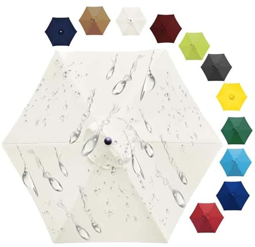 ILiemao Sonnenschirm Ersatzbezug 200cm 230cm 250cm 270cm 300cm Outdoor Sonnenschirm Ersatz Polyester 6 Rippen 8 Rippen für Hof, Garten, Strand, Pool Baldachin Abdeckung(Milk White,8 Ribs 3.0m 9.8ft)