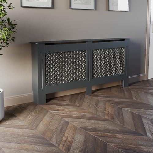 DuraTherm® Radiator Cover Anthracite Grey Painted Traditional Cross Slat Shelves MDF Cabinet Shelf for Radiators, Living Rooms, Bedrooms, Extra Large (W: 172cm / H: 81.5cm / D: 19cm)