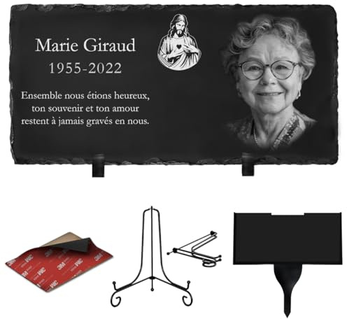 ETERNEL - Personalisierte Gedenktafel mit Mehreren Trägermaterialien Christus - zum Einpflanzen, Aufkleben oder Aufstellen, Schiefer oder Granit, Foto und Text nach Wahl, Grabplatte, Gedenktafel
