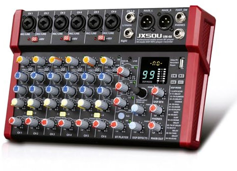 JXSOU 10-Channel Audio Mixer,DJ Mixer, Sound Board Console Mixer with 99 DSP Effects, Bluetooth Mixer Input 48V Phantom Power Stereo USB XLR Mixer For Karaoke Studio PC Recording