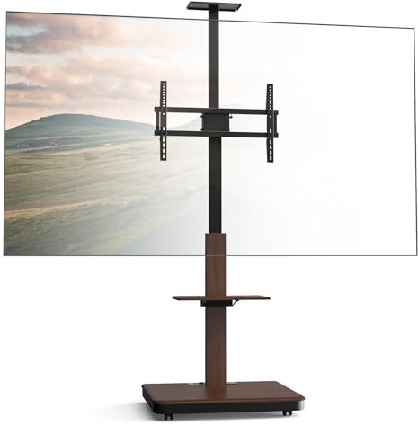 XTRARM Elite Support TV Mobile et réglable en Hauteur pour 40-86 Pouces et 60 kg Maximum, Support inclinable jusqu'à VESA 600x400 Maximum, avec étagères et Prise, Noyer, Manuel