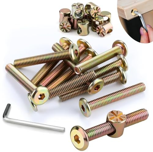 SWTYExt 12pcs Furniture Screws M6x40 mm Include Bed Bolts 40 mm Barrel Nuts M6 with Hex Key Furniture Bolts Zinc Plated Screws M6 Hex Socket Head Bed Screws and Bolts for Beds Cots Chairs